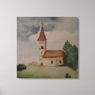 Medieval Waterverf van de Engelse kerk Canvas Afdruk