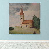 Medieval Waterverf van de Engelse kerk Canvas Afdruk (Insitu (Houten vloer))