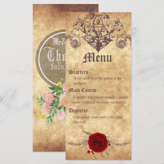 Medieval Wedding Menu Kaart (Voorkant / Achterkant)