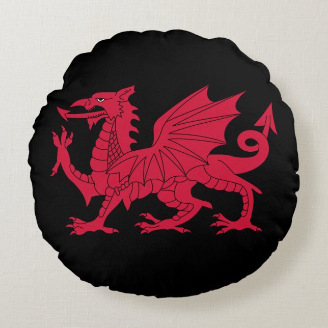 Medieval Welsh Dragon Rond Kussen (Voorkant)