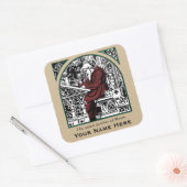 Medieval Writing Desk en Monk Bookplate Vierkante Sticker (Envelop)