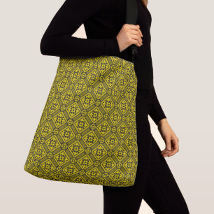 Medieval Yellow Black Lilies Romanesque Pattern Crossbody Tas