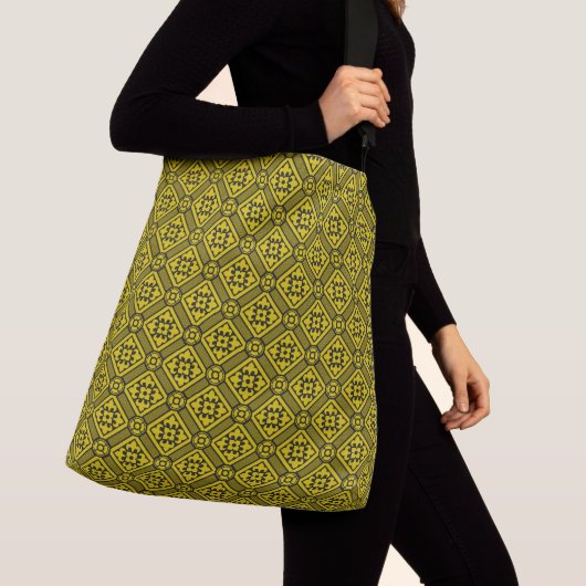 Medieval Yellow Black Lilies Romanesque Pattern Crossbody Tas (Dichtbij)