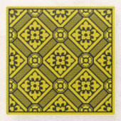 Medieval Yellow Black Lilies Romanesque Pattern Glazen Onderzetter (Voorkant)
