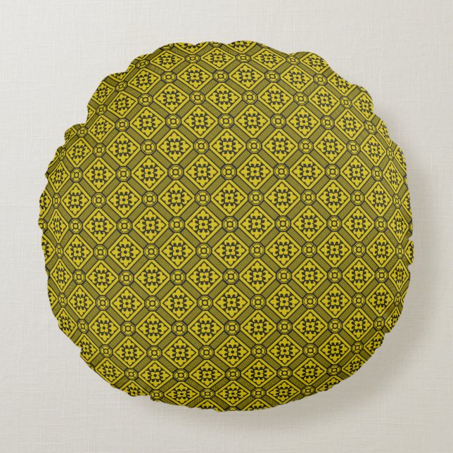 Medieval Yellow Black Lilies Romanesque Pattern Rond Kussen (Voorkant)
