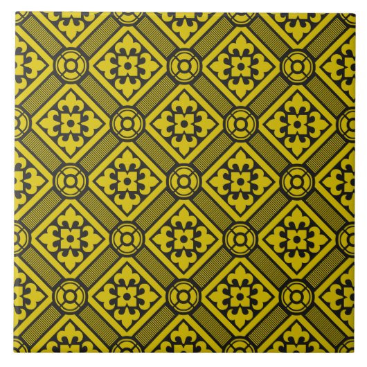 Medieval Yellow Black Lilies Romanesque Pattern Tegeltje (Voorkant)