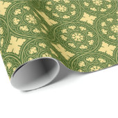Medieval Yellow Green Rosette Flower Pattern Cadeaupapier (Rol Hoek)