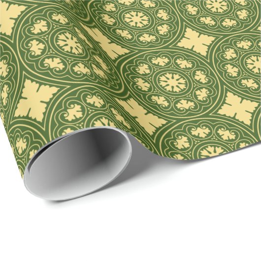 Medieval Yellow Green Rosette Flower Pattern Cadeaupapier (Rol Hoek)