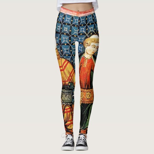 Medievale illustraties van de spelers van Hurdy Gu Leggings (Voorkant)