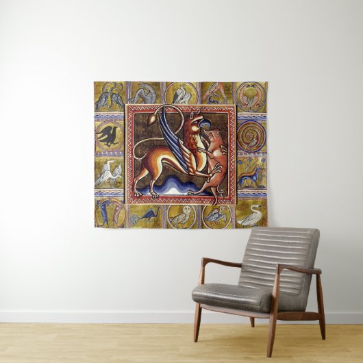 MEDIEVIG BESTIAIR, GRIFFIN EN WILDE BOAR,DIEREN WANDKLEED (In Situ (horizontaal))