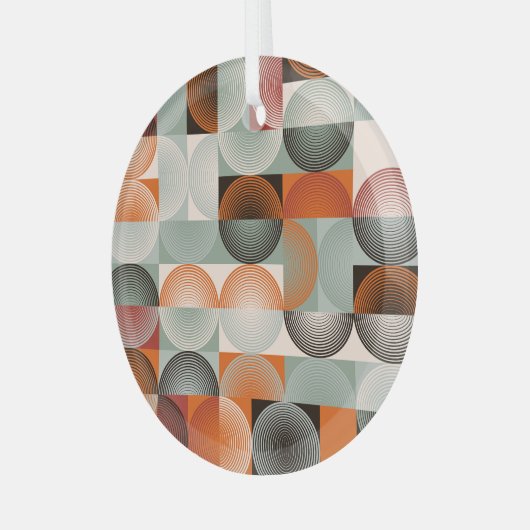 Medio-eeuw geometrisch, abstract kleurrijk patroon glas ornament (Voorkant links)