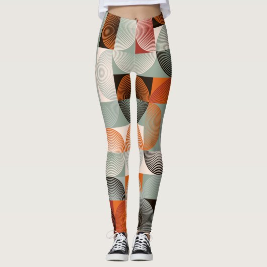 Medio-eeuw geometrisch, abstract kleurrijk patroon leggings (Voorkant)