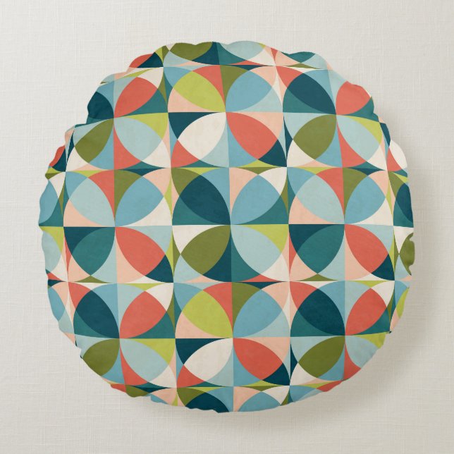 Medio-eeuw geometrisch, Abstract naadloos ontwerp. Rond Kussen (Voorkant)
