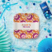 Medio eeuw geometrisch bloemig Paarse Sinaasappel Papieren Bordje (Feest)