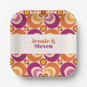 Medio eeuw geometrisch bloemig Paarse Sinaasappel Papieren Bordje (Voorkant)