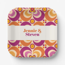 Medio eeuw geometrisch bloemig Paarse Sinaasappel Papieren Bordje