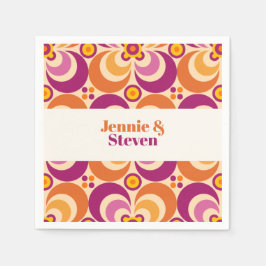 Medio eeuw geometrisch bloemig Paarse Sinaasappel Servet