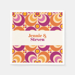 Medio eeuw geometrisch bloemig Paarse Sinaasappel Servet