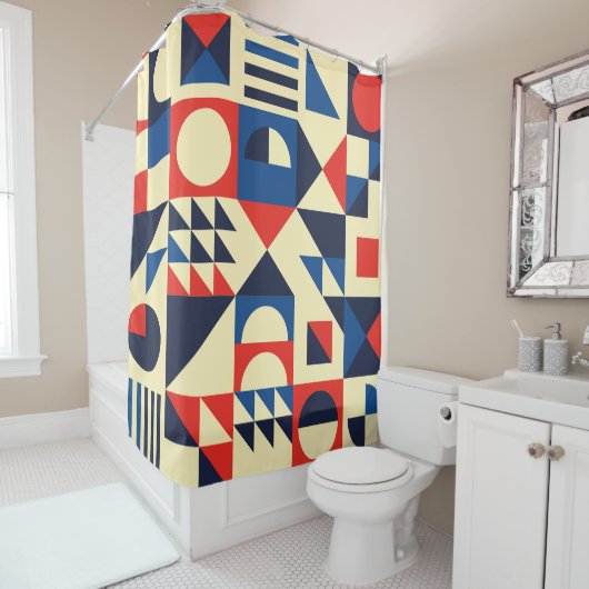 Medio eeuw geometrisch: funky retro patroon. douchegordijn (In situ)