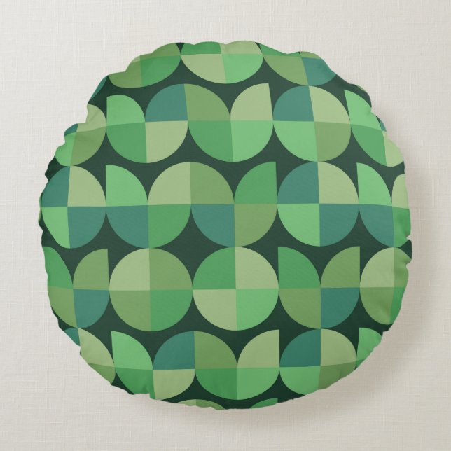 Medio eeuw geometrisch groen Blauwgroen patroon Rond Kussen (Voorkant)