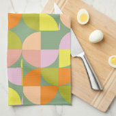 Medio eeuw geometrisch ontwerp Groen Geel Roze Pur Theedoek (Quarter Fold)