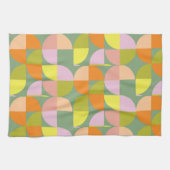 Medio eeuw geometrisch ontwerp Groen Geel Roze Pur Theedoek (Horizontaal)