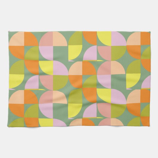 Medio eeuw geometrisch ontwerp Groen Geel Roze Pur Theedoek (Horizontaal)