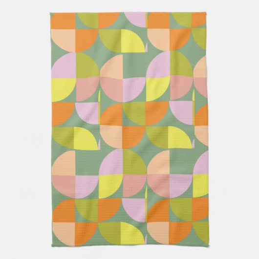 Medio eeuw geometrisch ontwerp Groen Geel Roze Pur Theedoek (Verticaal)