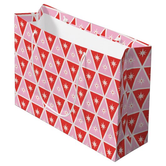 Medio-eeuw geometrisch roze en rood groot cadeauzakje (Voorkant Gekanteld)