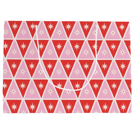 Medio-eeuw geometrisch roze en rood groot cadeauzakje (Achterkant)