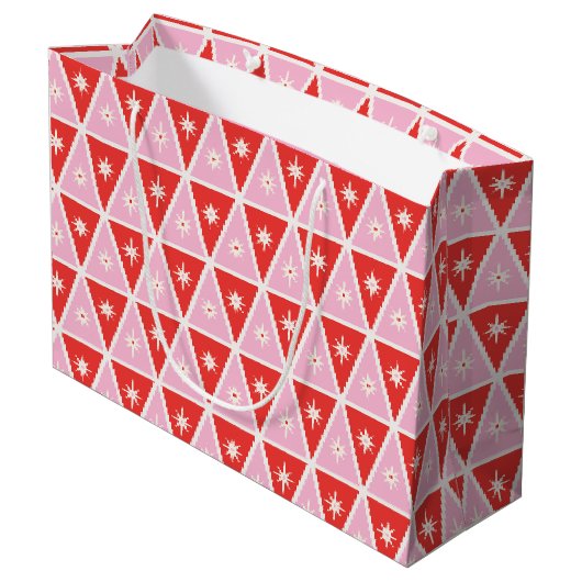 Medio-eeuw geometrisch roze en rood groot cadeauzakje (Achterkant Gekanteld)