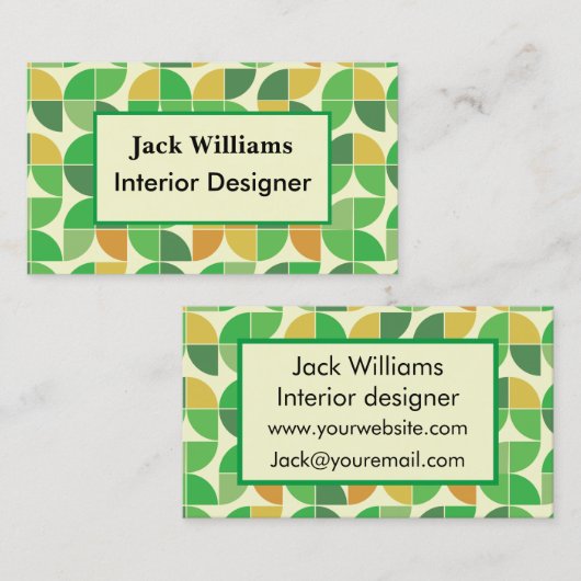 Medio eeuw Geometrische Bloemen Groene Douane Visitekaartje (Voorkant / Achterkant)