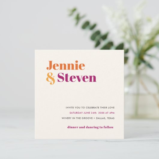 Medio Eeuw Geometrische Floral Paarse Oranje bruil Kaart (Staand voorkant)