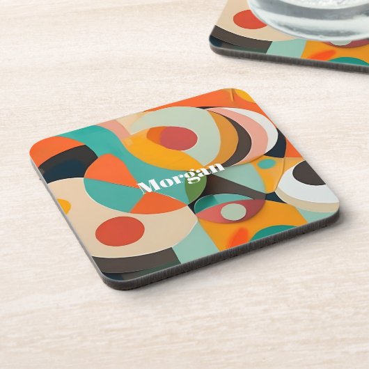 Medio eeuw Modern Art Monogram of naam, geometrisc Bier Onderzetter (Linkerzijde)