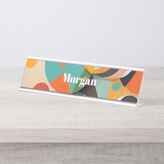 Medio eeuw Modern Art Monogram of naam, geometrisc Bureau Naambordje (Voorkant)