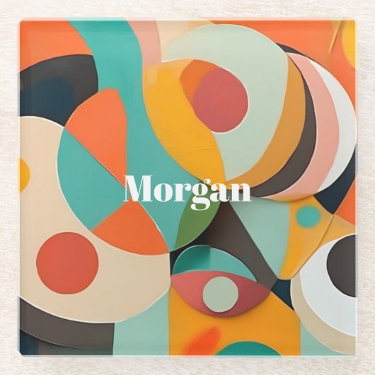 Medio eeuw Modern Art Monogram of naam, geometrisc Glazen Onderzetter (Voorkant)