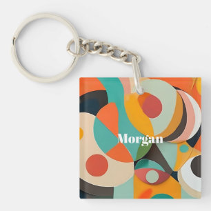 Medio eeuw Modern Art Monogram of naam, geometrisc Sleutelhanger
