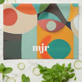 Medio eeuw Modern Art Monogram of naam, geometrisc Theedoek (Gevouwen)