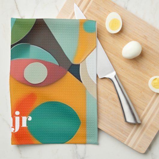 Medio eeuw Modern Art Monogram of naam, geometrisc Theedoek (Quarter Fold)