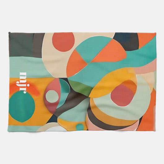 Medio eeuw Modern Art Monogram of naam, geometrisc Theedoek (Horizontaal)