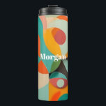 Medio eeuw Modern Art Monogram of naam, geometrisc Thermosbeker<br><div class="desc">Een modern schilderij uit het midden van de eeuw in verschillende geometrische vormen in rood,  blauwgroen,  sinaasappel,  zwart en groen met gedurfd wit monogram of naam.</div>