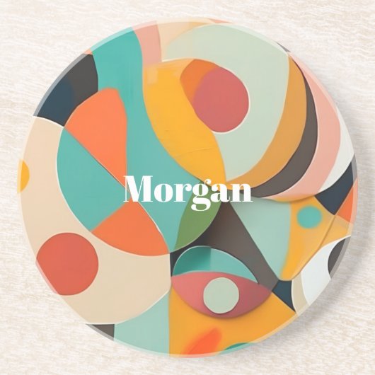 Medio eeuw Modern Art Monogram of naam, geometrisc Zandsteen Onderzetter (Voorkant)