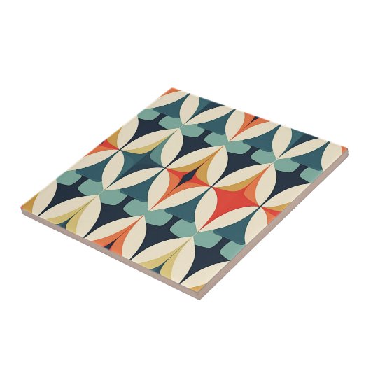 Medio-eeuw modern gestileerd geometrisch patroon tegeltje (Zijkant)