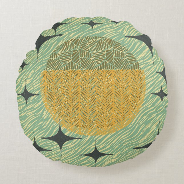 Medio eeuw Sage geometrisch ontwerp Rond Kussen (Voorkant)