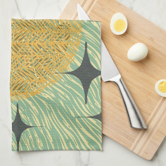 Medio eeuw Starburst geometrisch ontwerp. Theedoek (Quarter Fold)