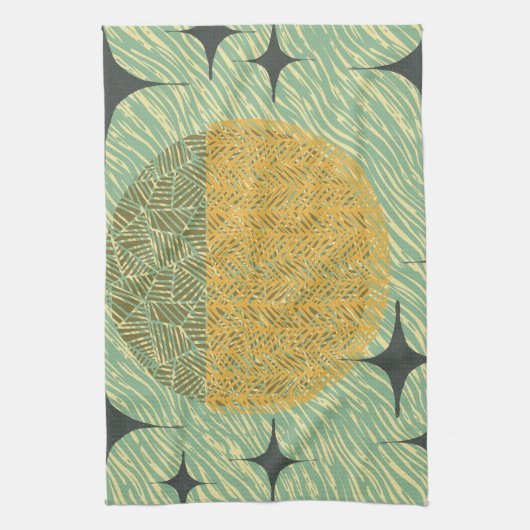 Medio eeuw Starburst geometrisch ontwerp. Theedoek (Verticaal)