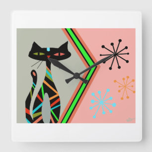 Medio-eeuwse moderne kat atoomhuis vierkante klok