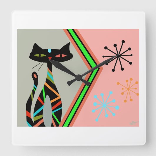 Medio-eeuwse moderne kat atoomhuis vierkante klok (Voorkant)