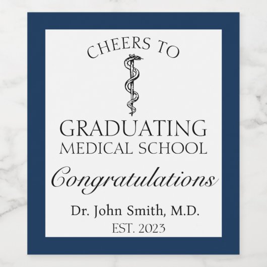 Medisch Afstuderen - Blauw Wijn Etiket (Enkel label)