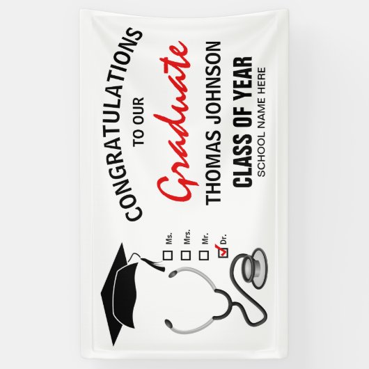 Medisch Afstuderen | Gefeliciteerd New Doctor Spandoek (Verticaal)